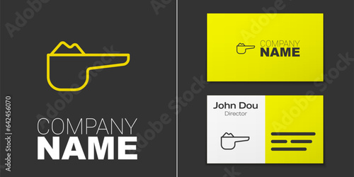 Logotype line Sports nutrition bodybuilding proteine power drink and food icon isolated on grey background. Logo design template element. Vector