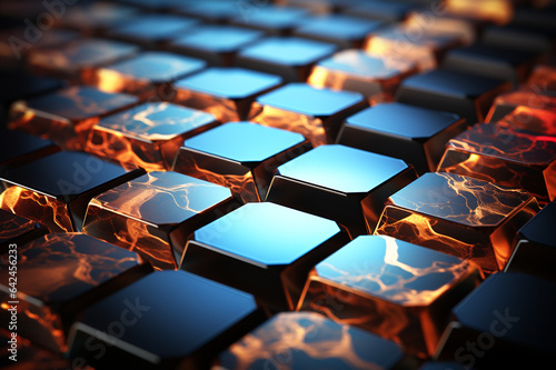 Hexagonal abstract metal background with light made with AI