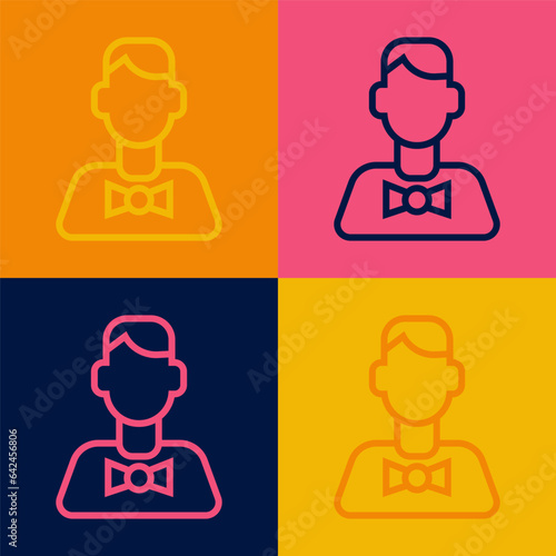 Pop art line Casino dealer icon isolated on color background. Casino croupier. Vector