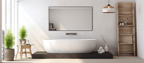 Contemporary bathroom with bathtub sink and wall mounted mirror