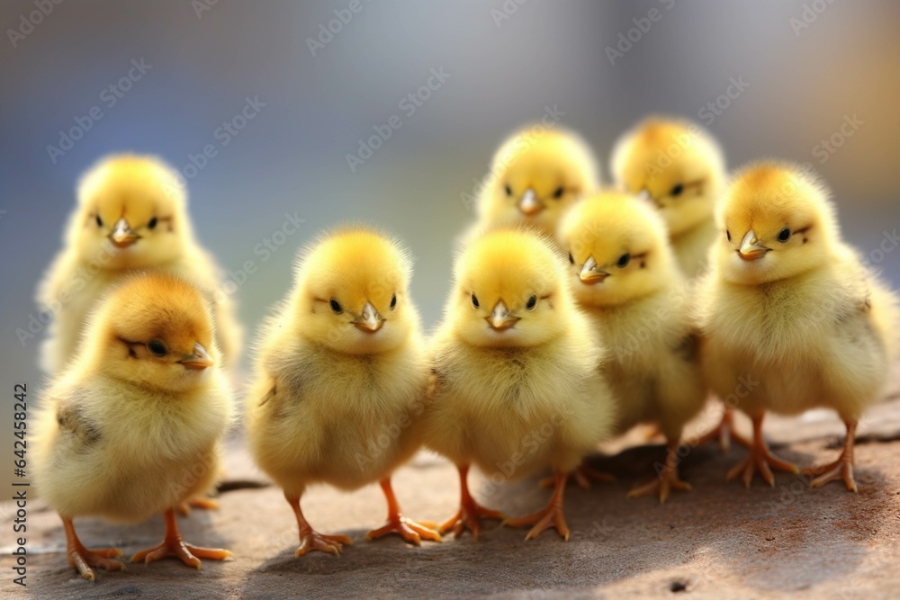 Cute little chicks on nature background, closeup. Easter holiday