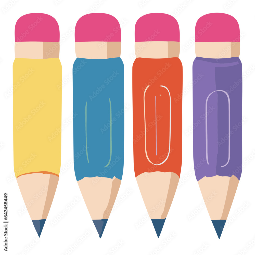 Pencil with Eraser Tool in Yellow for School and Office Use, Vector Illustration
