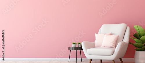 Cozy chair with cushion by vibrant wall