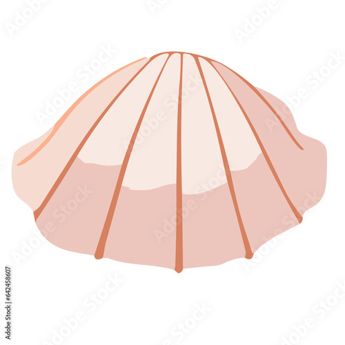 Seashell illustration in brown with tropical beach vibes, isolated design featuring marine scallop patterns and clam shapes for summer decoration