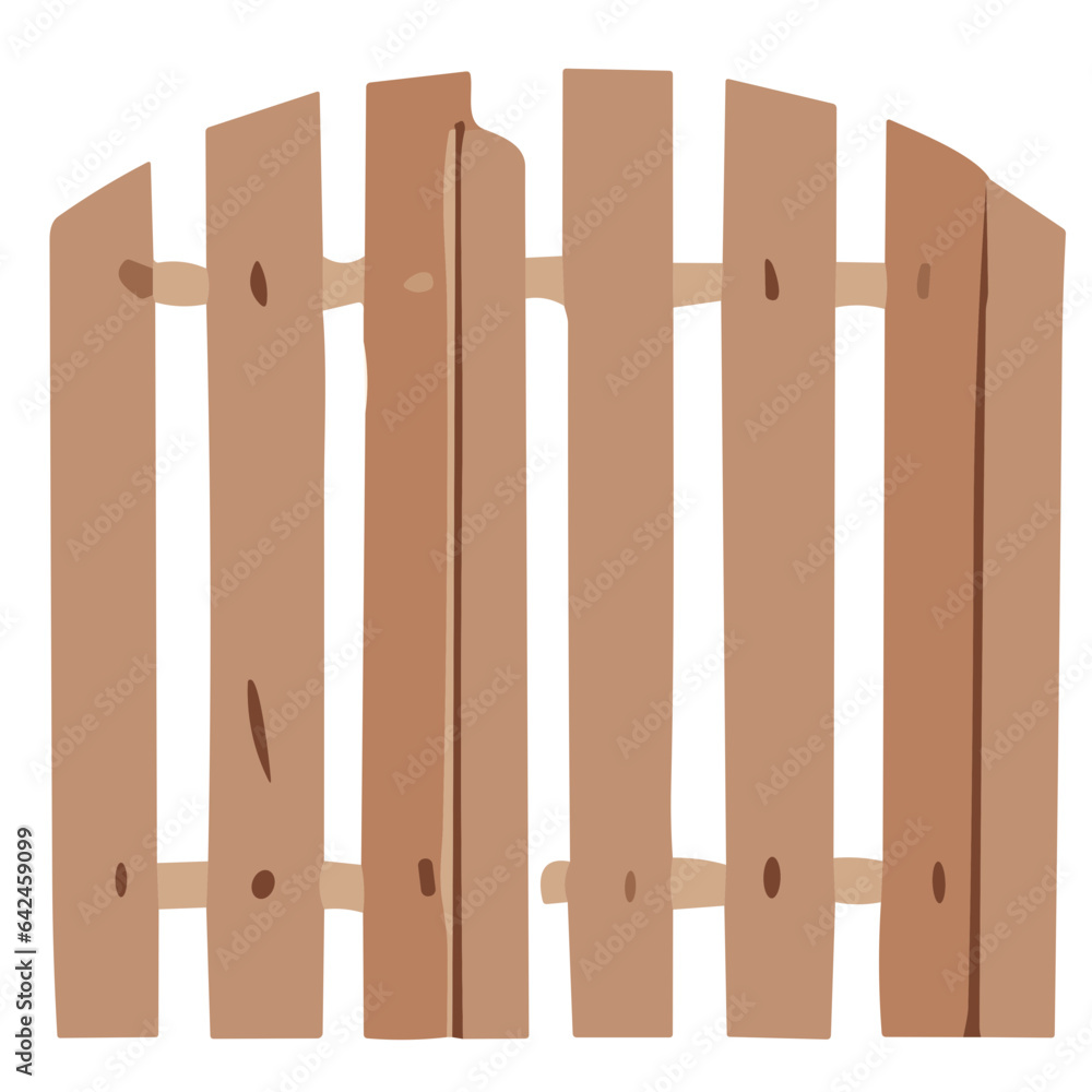 Isolated Wooden Fence with Brown Planks and Grass Background - Vector Illustration for Garden Design and Nature Protection