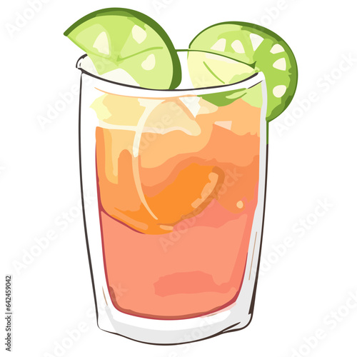 Refreshing Citrus Cocktail in a Glass with Ice, Lemon, Lime, and a Hint of Tequila on a White Background