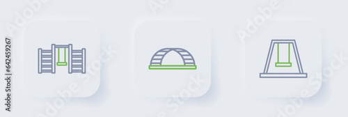 Set line Swing for kids, Monkey bar and Swedish wall icon. Vector