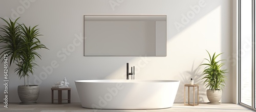 Contemporary bathroom with bathtub sink and wall mounted mirror