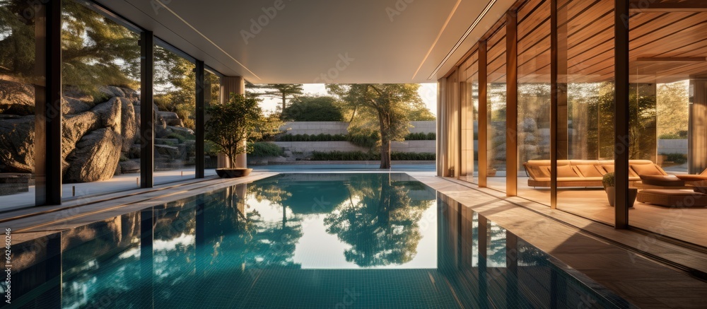 Architectural design of opulent villa including indoor pool