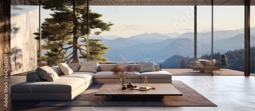 a contemporary living room with a stunning view © HN Works