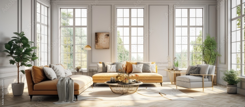 Bright living room with comfortable seating near large window