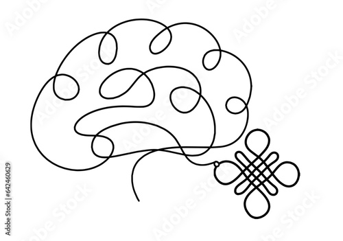 Sign of endless auspicious knot with  brain as line drawing on the white background