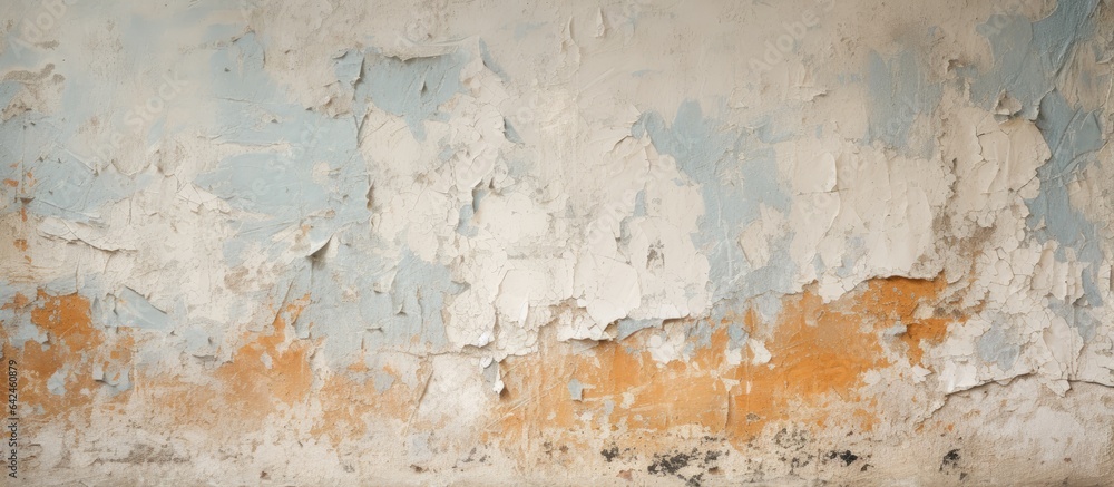 During the wall s refurbishment its old peeling plaster remains as a flat background