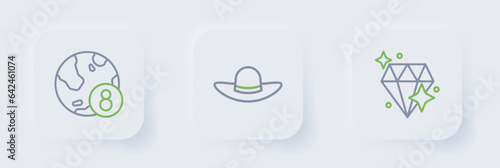 Set line Diamond, Elegant women hat and International Women Day icon. Vector