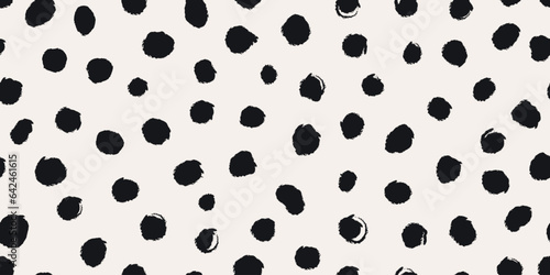 Randomly placed polka dots, hand drawn spots Seamless pattern with doodle circles and geometric shapes. Trendy hand drawn textures. Modern abstract design for paper, cover, fabric, interior decor