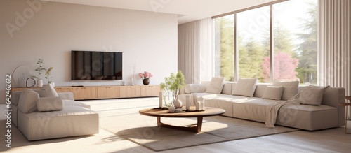 a spacious luxurious and modern living room with bright interiors and air conditioning