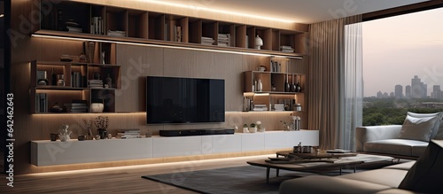 Design for the living room interior with a television unit suitable for homes hotels and offices © HN Works