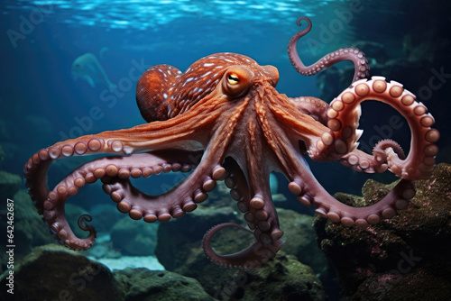 Octopus in an aquarium with long tentacles © Veniamin Kraskov
