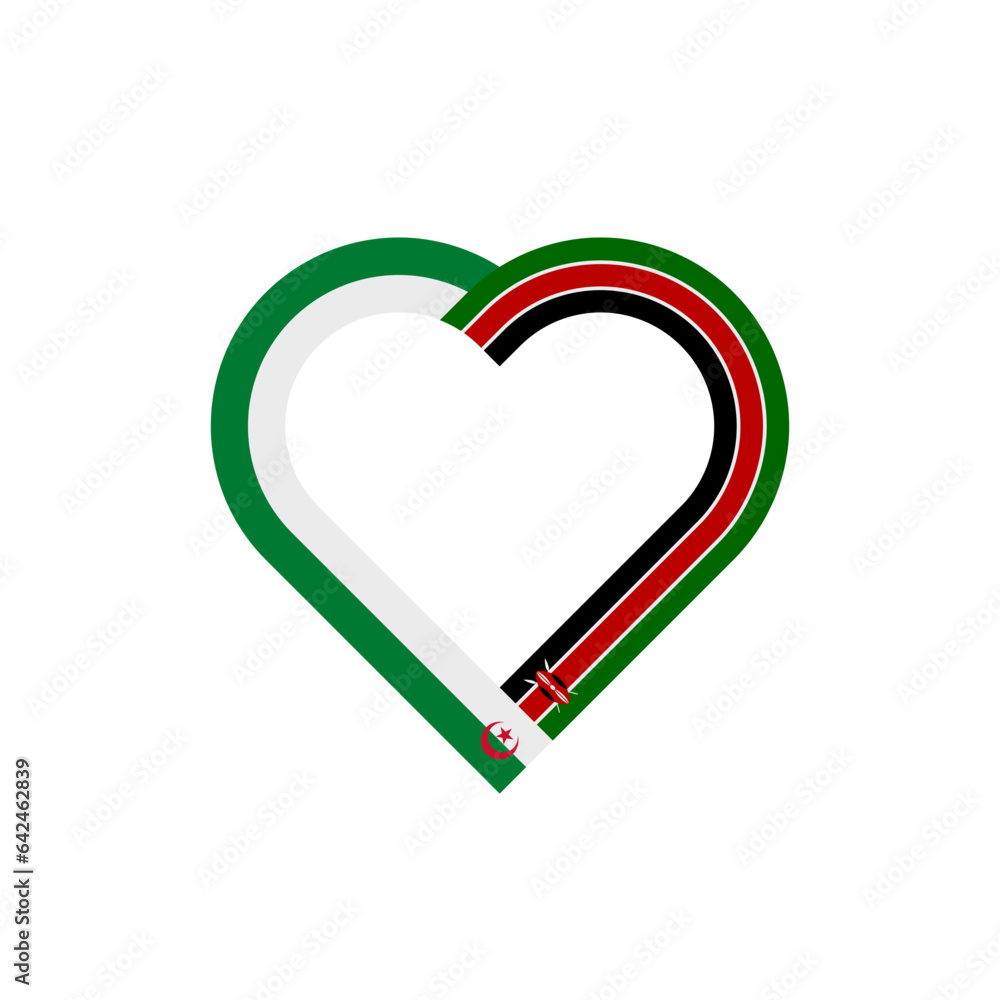 unity concept. heart ribbon icon of algeria and kenya flags. vector illustration isolated on white background unity concept. heart ribbon icon of algeria and kenya flags. vector illustration isolated on white background