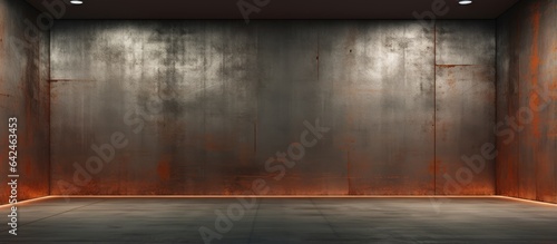 Abstract architectural background featuring an empty smooth room with rusted metal sheets and concrete