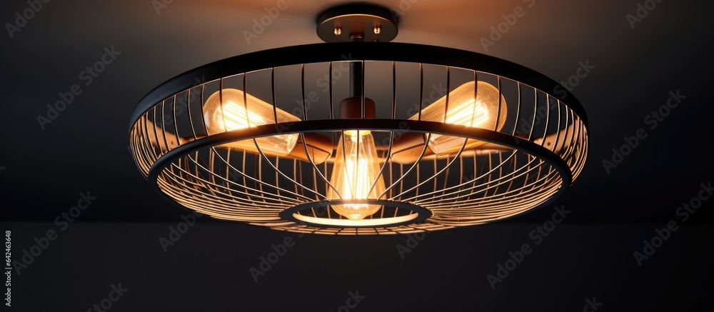 Contemporary overhead lamp featuring a protective enclosure