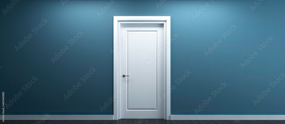 a vacant room with a dark blue wall and an open white door a vacant room with a dark blue wall and an open white door