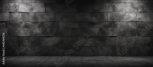 Abstract cement stone wall texture for product display background in a black and dark gray studio room