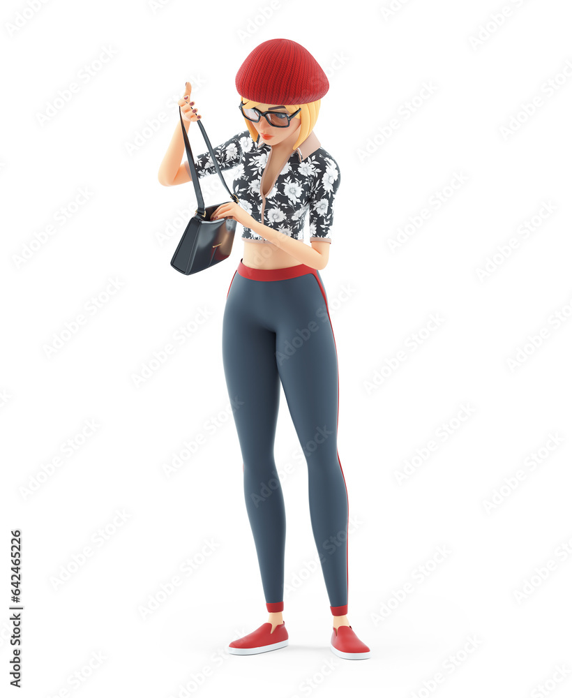 3d fashion girl searching for something in her handbag 3d fashion girl searching for something in her handbag