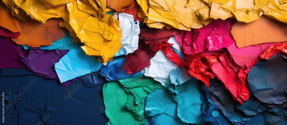 Close up of colorful tissue paper remnants with palette