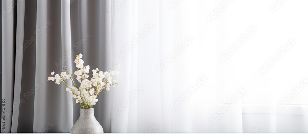 Close up of white and grey curtains on room window Close up of white and grey curtains on room window