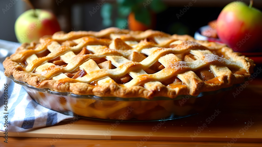 Delicious and indulgent caramel apple pie with a flaky lattice crust Delicious and indulgent caramel apple pie with a flaky lattice crust