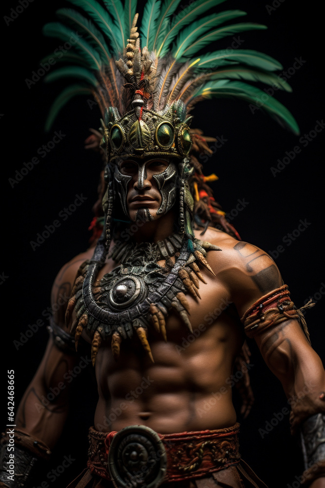 Powerful Aztec warrior in costume. Powerful Aztec warrior in costume.