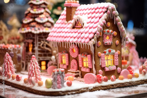 Fun gingerbread house decorated by kids for Christmas season.  © Jeff Whyte