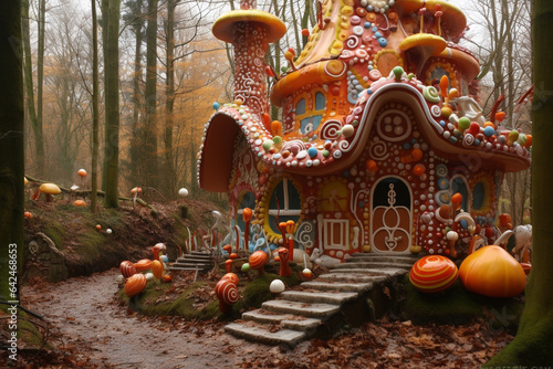 Story book candy house deep in a forest. 