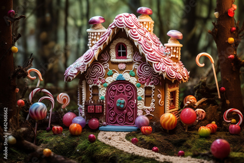 Story book candy house deep in a forest. 