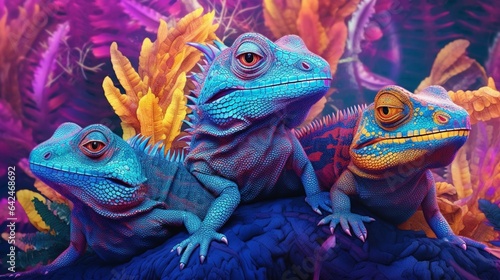 psychedelic lizard family.Generative AI.