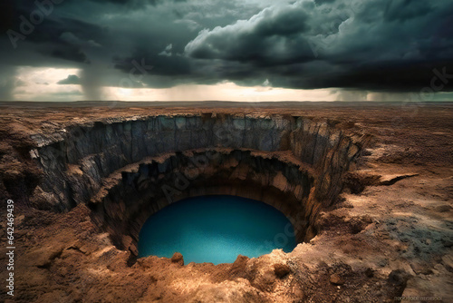 Enigmatic blue hole amidst desert clouds photo