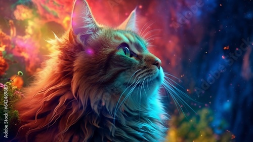 Rainbow colored cat.Generative AI. © shuvodesign