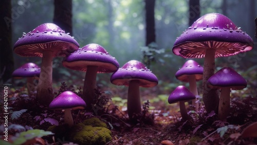 A large purple mashroom in the forest