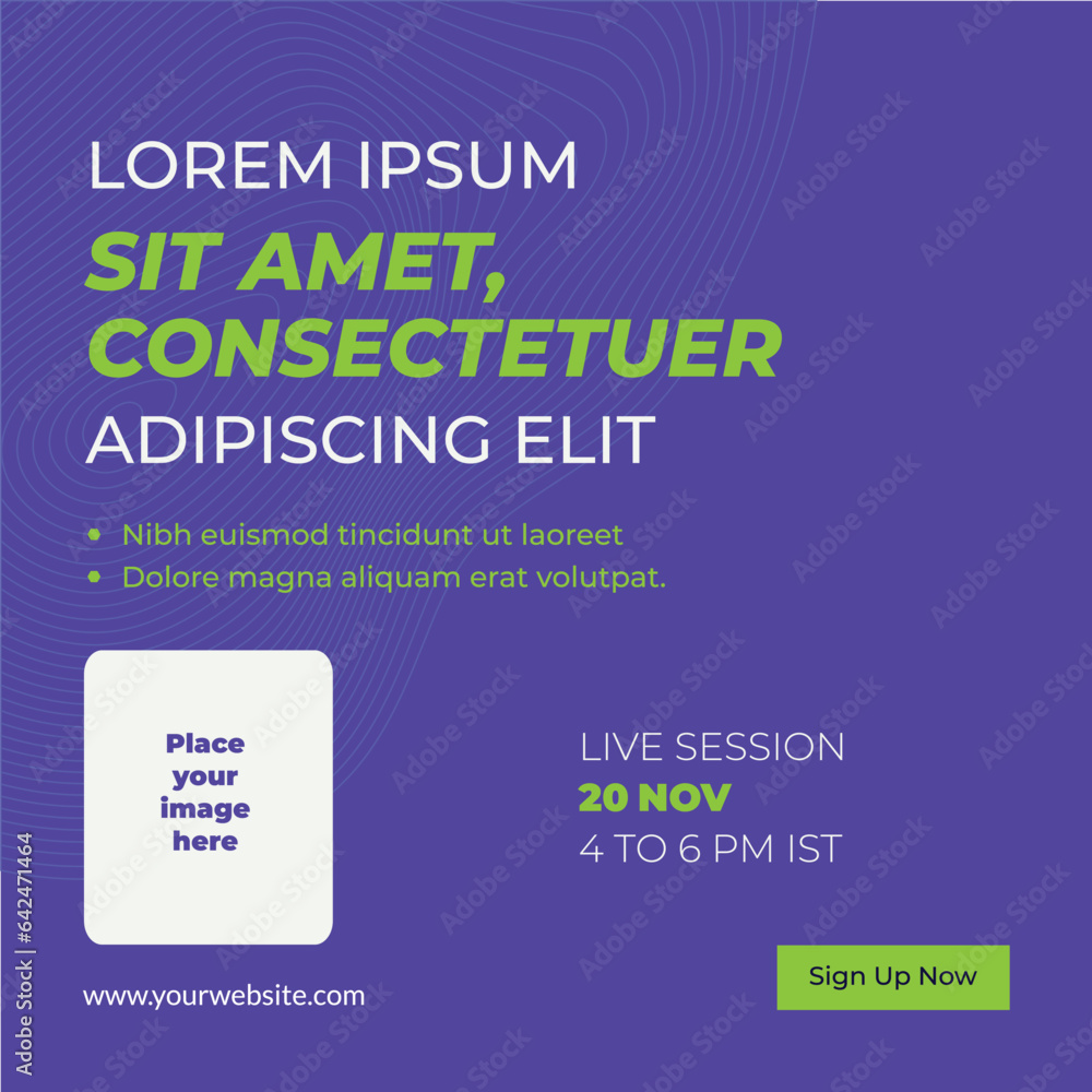 Fototapeta premium Social media post on educational workshop live training session for school institute college