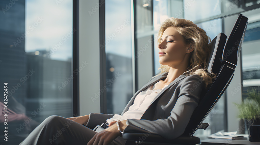 woman sitting in a chair with her eyes closed and eyes closed Generative AI woman sitting in a chair with her eyes closed and eyes closed Generative AI