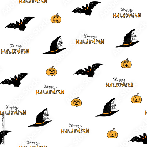 Seamless Halloween pattern. Halloween party vector illustration. cobweb and pumpkin on a light background. Halloween vector seamless pattern.