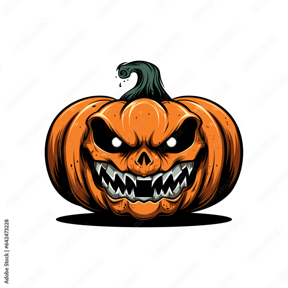 Halloween Pumpkin Head Vector Illustration with Scary eyes and teeth, Vector cartoon pumpkin with scary face on a white background Halloween Pumpkin Head Vector Illustration with Scary eyes and teeth, Vector cartoon pumpkin with scary face on a white background