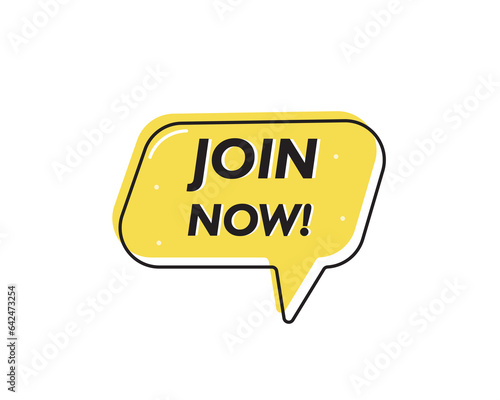 Join now comic bubbles in pop art style. Comic speech. Dialogue window. Yellow banner for sale. eps 10 vector