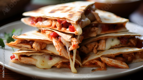Grilled chicken and vegetable quesadilla with melted cheese and sals © Andrejs