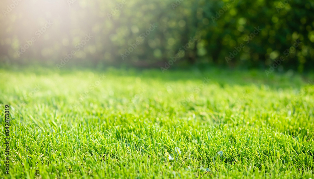 Fototapeta premium Fresh green grass. Lawn background in sunny summer day.