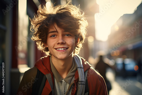 Joyful Student. Happy Man Amidst School Life. Blurred Background Adds Vibrancy