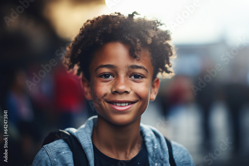 Joyful Student. Happy Black Man Amidst School Life. Blurred Background Adds Vibrancy © imagemir