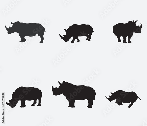 Rhino Silhouette Rhinoceros Symbol Set © tabon