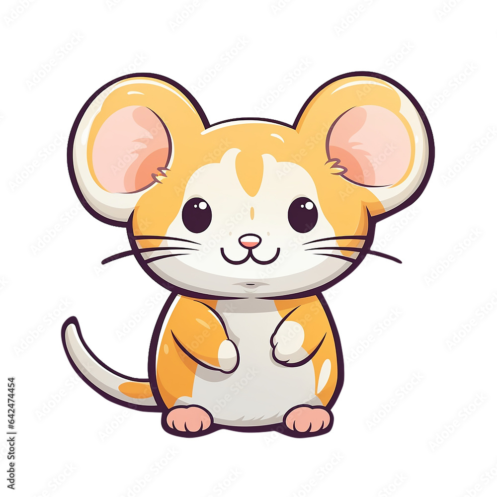 kawaii sticker, A cute Mouse stirring, designed with colorful contours and isolated kawaii sticker, A cute Mouse stirring, designed with colorful contours and isolated